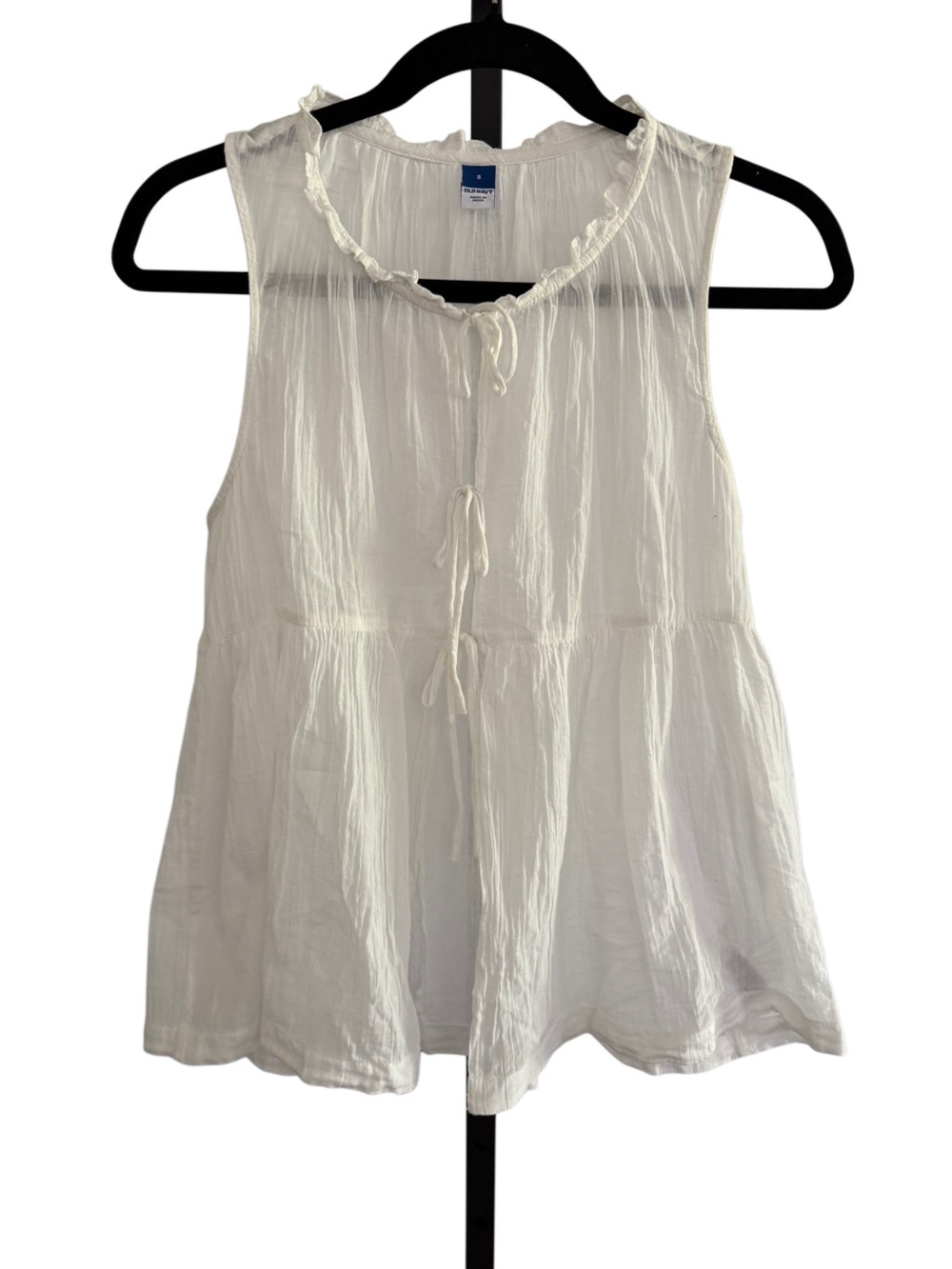 Old Navy White Sleeveless Ruffle Tie-Front Tunic